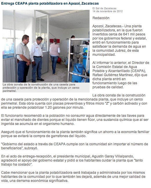 Manantial Technologies - Instalación de Planta Potabilizadora en Col. Benito Juarez, Municipio de Apozol